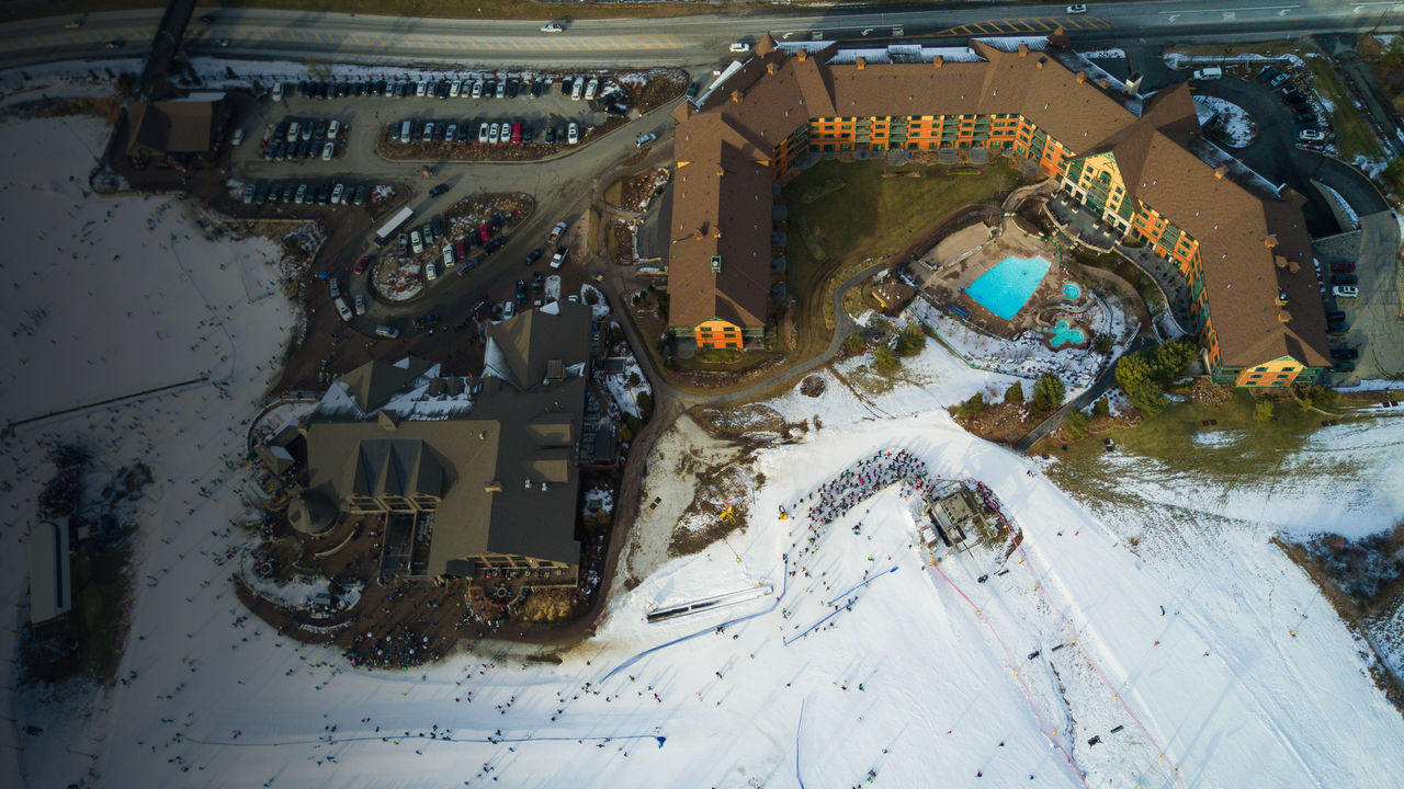 An aerial view of Mountain Creek Lodge